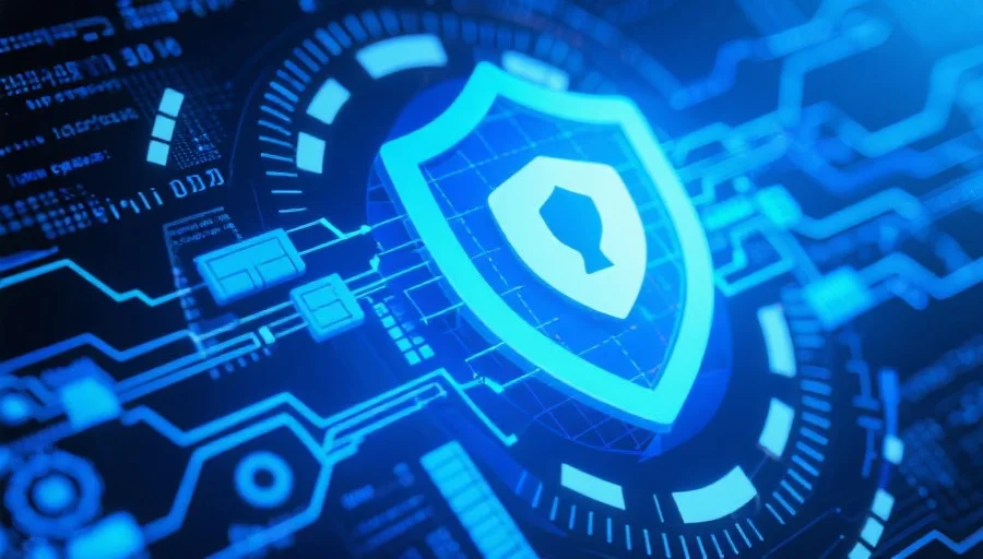 抽象风格表现数据安全和隐私保护，蓝色为主色调，科技感强烈